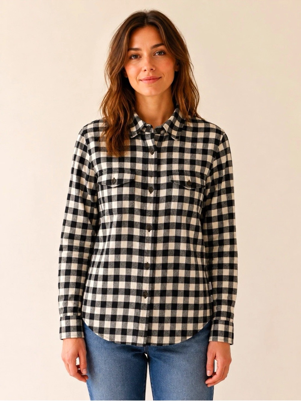 Women’s Carhartt Black and White Buffalo Check Top - Cozy Button-Up Sz M